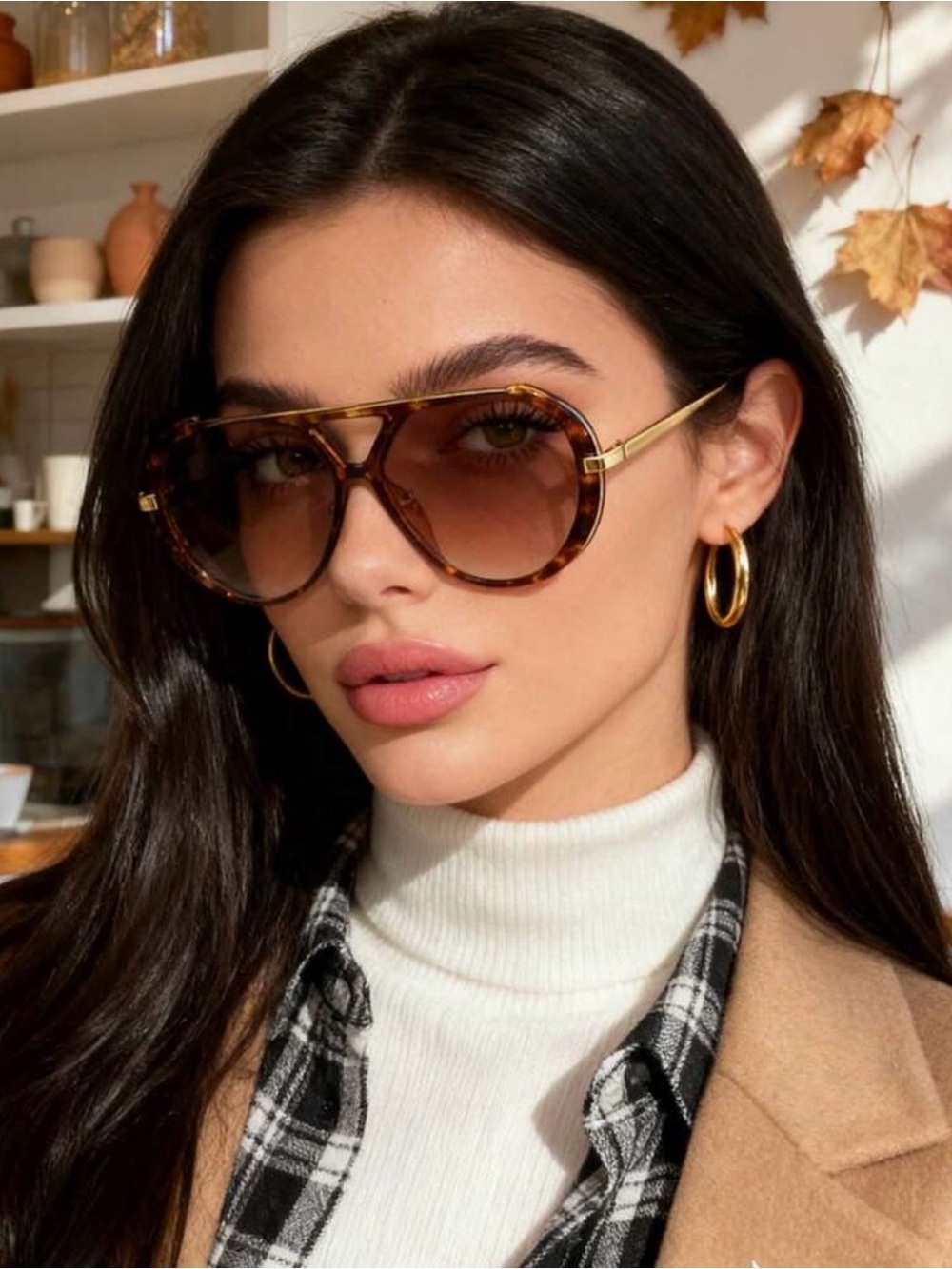 Oversized Tortoise Brown Gradient Sunglasses Women Large Frame Shades